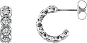 Platinum Round Natural Diamond Accented Hoop Earrings – 2.5mm Stones