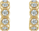 14K Gold Round Natural Diamond Accented Hoop Earrings – 2.5mm Stones - Yellow Gold - view 2