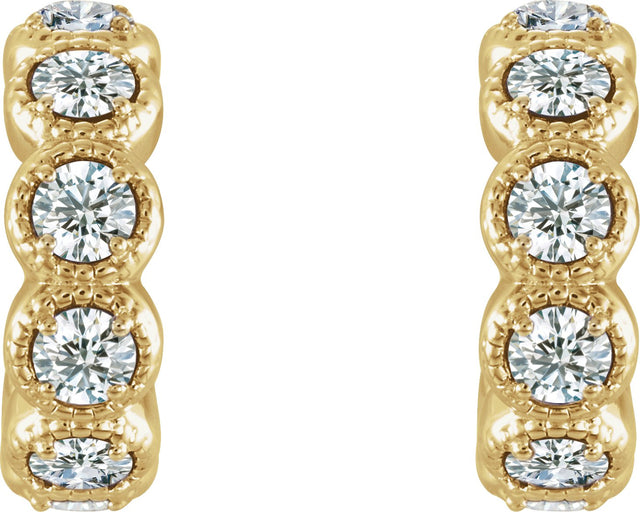14K Gold Round Natural Diamond Accented Hoop Earrings – 2.5mm Stones - Yellow Gold - view 2