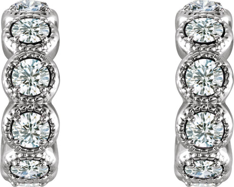 Platinum Round Natural Diamond Accented Hoop Earrings – 2.5mm Stones - view 2