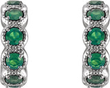 14K Gold Round Natural Emerald Accented Hoop Earrings - White Gold - view 2