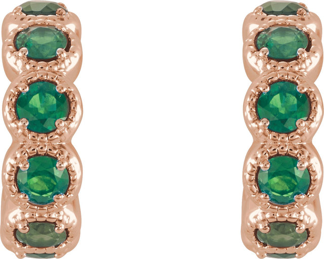 14K Gold Round Natural Emerald Accented Hoop Earrings - Rose Gold - view 2