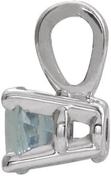 14K Gold Round Natural Aquamarine Birthstone Necklace or Pendant - White Gold - view 2