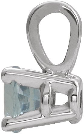 14K Gold Round Natural Aquamarine Birthstone Necklace or Pendant - White Gold - view 2