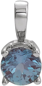 14K Gold Round Lab-Grown Alexandrite Birthstone Necklace or Pendant - White Gold