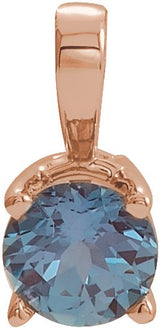 14K Gold Round Lab-Grown Alexandrite Birthstone Necklace or Pendant - Rose Gold