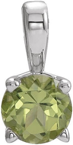Platinum Round Natural Peridot Birthstone Necklace or Pendant