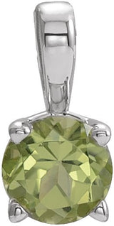 Platinum Round Natural Peridot Birthstone Necklace or Pendant