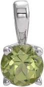 14K Gold Round Natural Peridot Birthstone Necklace or Pendant - White Gold