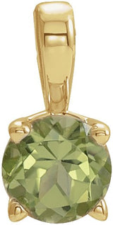 14K Gold Round Natural Peridot Birthstone Necklace or Pendant - Yellow Gold