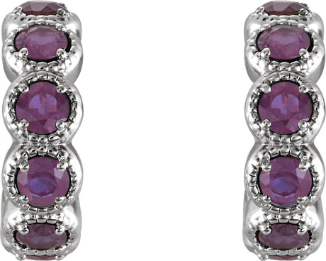 Platinum Round Natural Alexandrite Accented Hoop Earrings - view 2