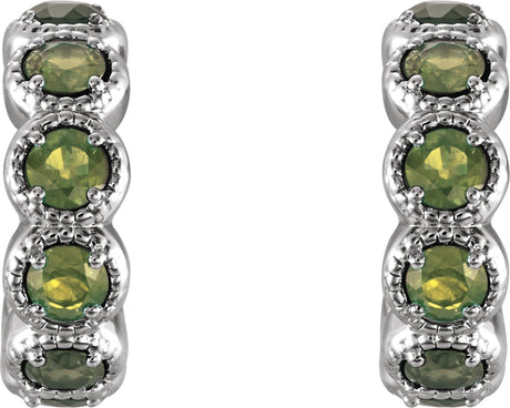Platinum Round Natural Peridot Accented Hoop Earrings - view 2