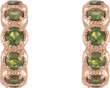 14K Gold Round Natural Peridot Accented Hoop Earrings - Rose Gold - view 2