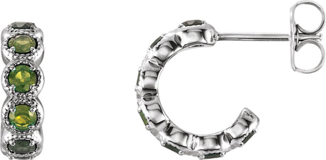 14K Gold Round Natural Peridot Accented Hoop Earrings - White Gold