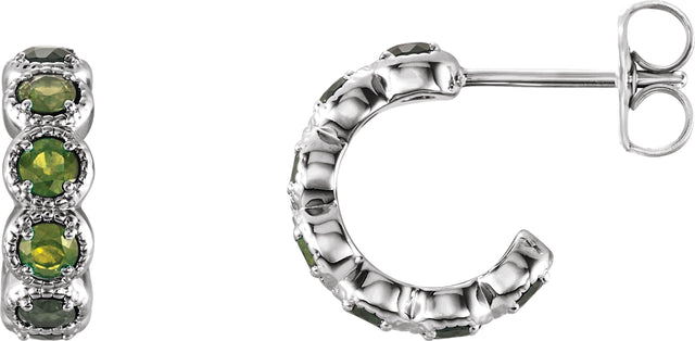 Platinum Round Natural Peridot Accented Hoop Earrings