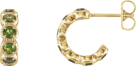 14K Gold Round Natural Peridot Accented Hoop Earrings - Yellow Gold