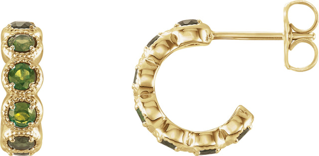 14K Gold Round Natural Peridot Accented Hoop Earrings - Yellow Gold