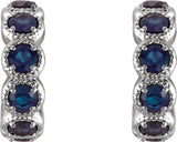 14K Gold Round Natural Blue Sapphire Accented Hoop Earrings - White Gold - view 2