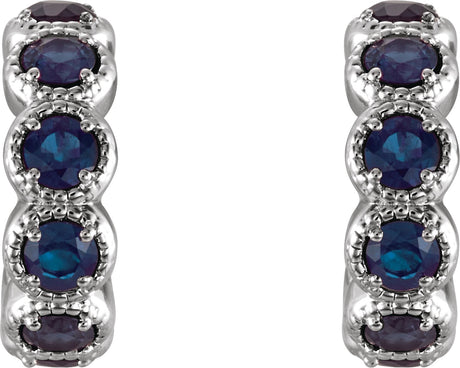 Platinum Round Lab-Grown Blue Sapphire Accented Hoop Earrings - view 2