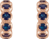 14K Gold Round Natural Blue Sapphire Accented Hoop Earrings - Rose Gold - view 2