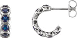 14K Gold Round Lab-Grown Blue Sapphire Accented Hoop Earrings - White Gold