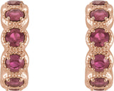 14K Gold Round Natural Pink Tourmaline Accented Hoop Earrings - Rose Gold - view 2
