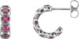 14K Gold Round Natural Pink Tourmaline Accented Hoop Earrings - White Gold
