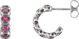 Platinum Round Natural Pink Tourmaline Accented Hoop Earrings