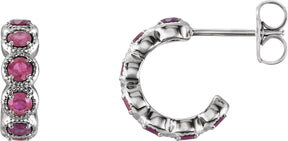 Platinum Round Natural Pink Tourmaline Accented Hoop Earrings