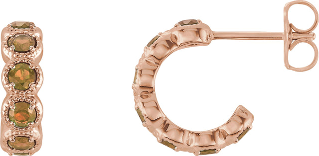 14K Gold Round Natural Citrine Accented Hoop Earrings - Rose Gold