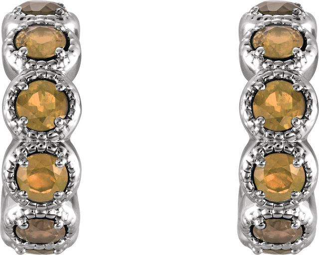 14K Gold Round Natural Citrine Accented Hoop Earrings - White Gold - view 2