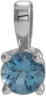 Platinum Round Natural Aquamarine Birthstone Necklace or Pendant