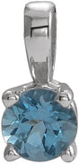 Platinum Round Natural Aquamarine Birthstone Necklace or Pendant