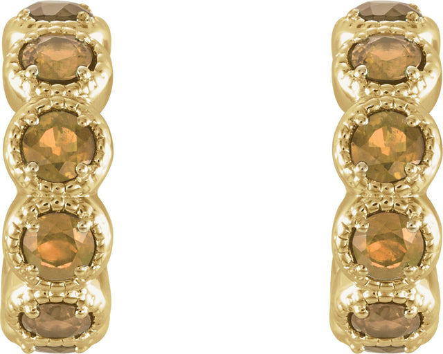 14K Gold Round Natural Citrine Accented Hoop Earrings - Yellow Gold - view 2