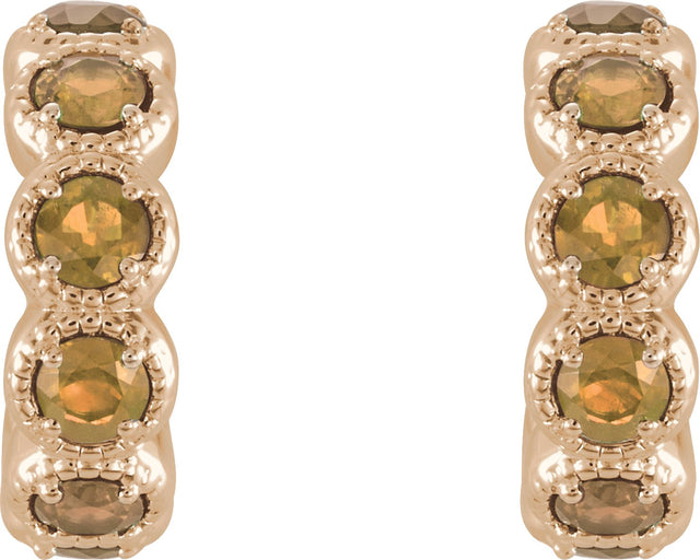 14K Gold Round Natural Citrine Accented Hoop Earrings - Rose Gold - view 2