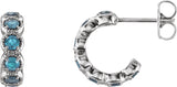 14K Gold Round Natural Blue Zircon Accented Hoop Earrings - White Gold