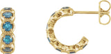 14K Gold Round Natural Blue Zircon Accented Hoop Earrings - Yellow Gold