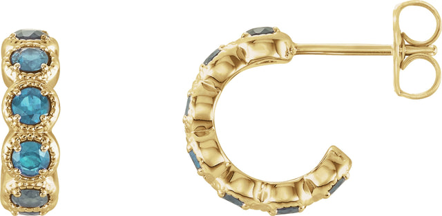 14K Gold Round Natural Blue Zircon Accented Hoop Earrings - Yellow Gold