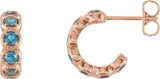 14K Gold Round Natural Blue Zircon Accented Hoop Earrings - Rose Gold