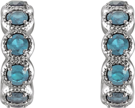 Platinum Round Natural Blue Zircon Accented Hoop Earrings - view 2
