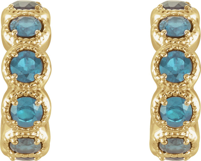 14K Gold Round Natural Blue Zircon Accented Hoop Earrings - Yellow Gold - view 2