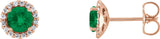 14K Gold Lab-Grown Emerald Round 4-Prong Halo-Style Earrings – 3-6mm Stones - Rose Gold