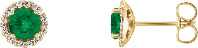 14K Gold Natural Emerald Round 4-Prong Halo-Style Earrings – 3-5.5mm Stones - Yellow Gold
