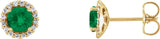 14K Gold Lab-Grown Emerald Round 4-Prong Halo-Style Earrings – 3-6mm Stones - Yellow Gold
