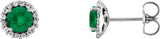 14K Gold Natural Emerald Round 4-Prong Halo-Style Earrings – 3-5.5mm Stones - White Gold