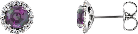Platinum Natural Alexandrite Round 4-Prong Halo-Style Earrings