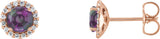 14K Gold Natural Alexandrite Round 4-Prong Halo-Style Earrings - Rose Gold