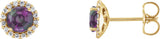 14K Gold Natural Alexandrite Round 4-Prong Halo-Style Earrings - Yellow Gold