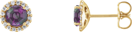14K Gold Lab-Grown Alexandrite Round 4-Prong Halo-Style Earrings – 3-6mm Stones - Yellow Gold
