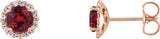 14K Gold Lab-Grown Ruby Round 4-Prong Halo-Style Earrings – 3-6mm Stones - Rose Gold